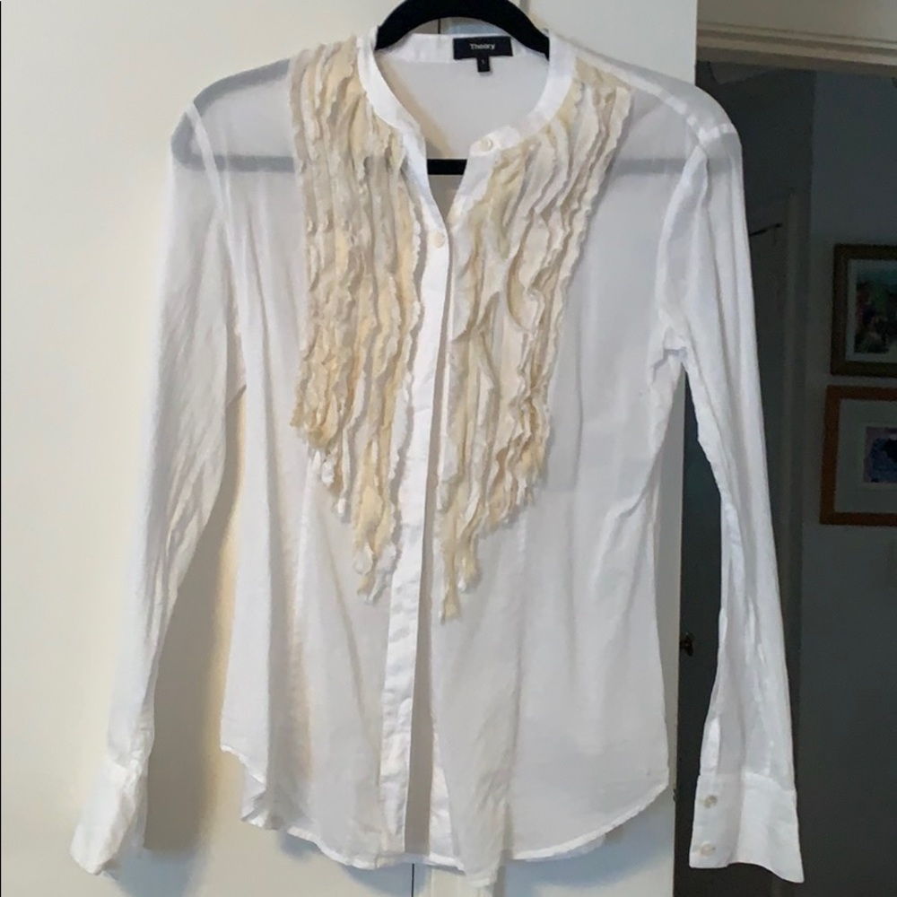 theory cotton shirt w tea stained tuxedo pleats